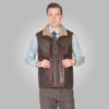 Brown Leather Shearling Vest