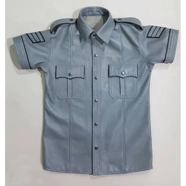 New Men’s Genuine Lambskin Leather Shirt Basic Snap Jacket Biker Slim Fit