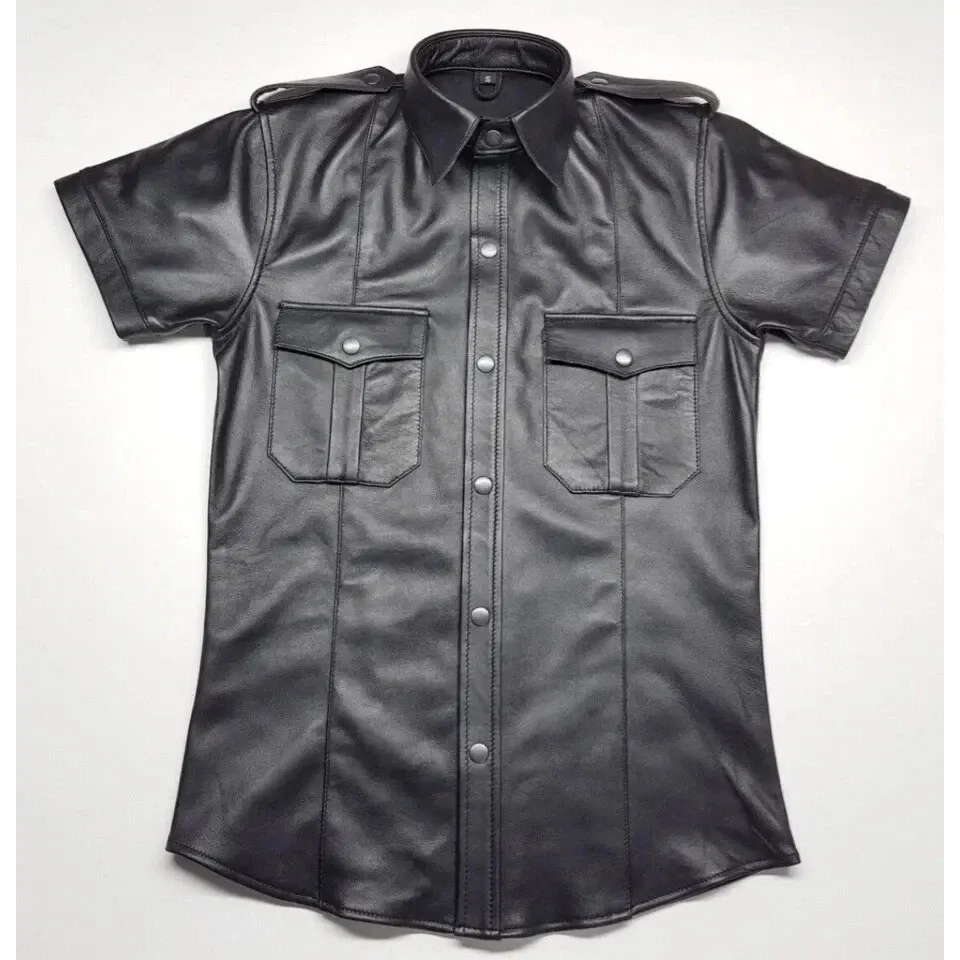 Men’s Genuine Lambskin Leather Shirt Basic Snap Jacket Biker Slim Fit