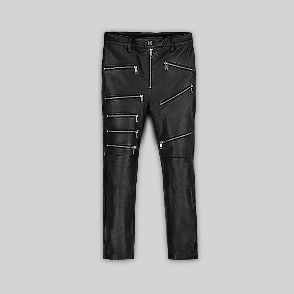 Leather Zipper Jeans