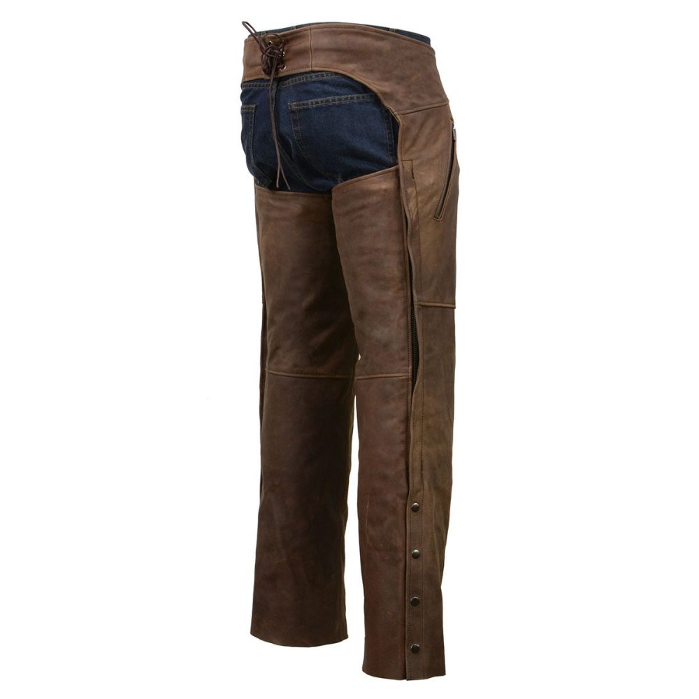 Milwaukee Leather Chaps for Men’s Vintage Crazy Horse Brown Leather