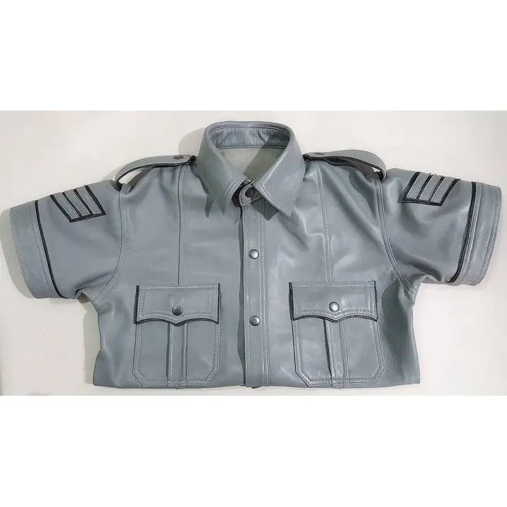 New Men’s Genuine Lambskin Leather Shirt Basic Snap Jacket Biker Slim Fit