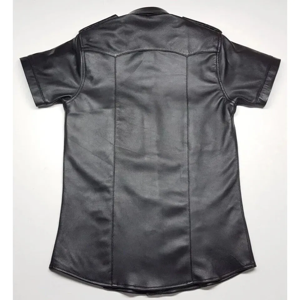 Men’s Genuine Lambskin Leather Shirt Basic Snap Jacket Biker Slim Fit