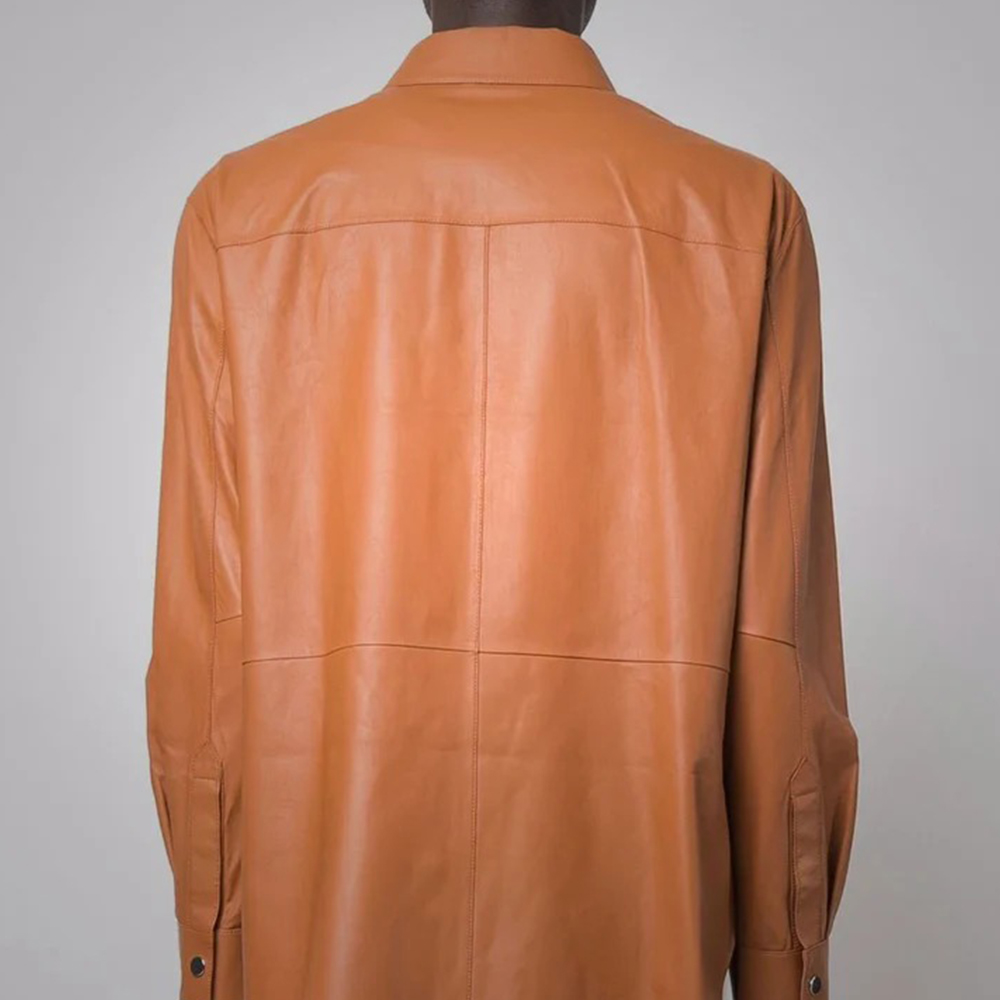 Men’s Snap Button Closure Brown Leather Shirt