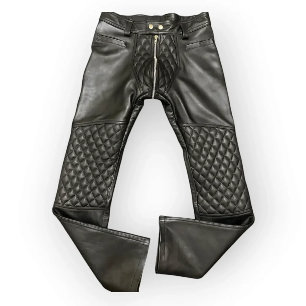Quilted Black Motorcycle Riders Style Leather Uniform Set