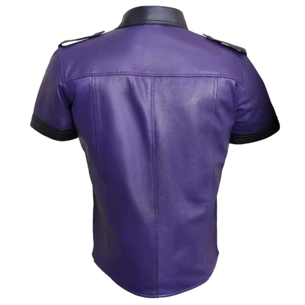 Men’s Real Lamb Leather Shirt Short Sleeve Indigo Color Shirt