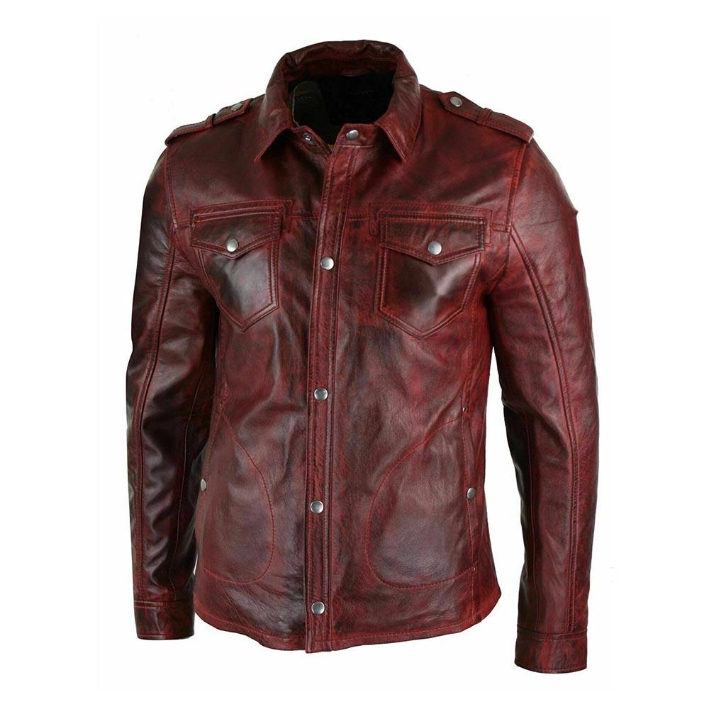 Men’s Genuine Sheepskin Leather Brown Wax Shirt