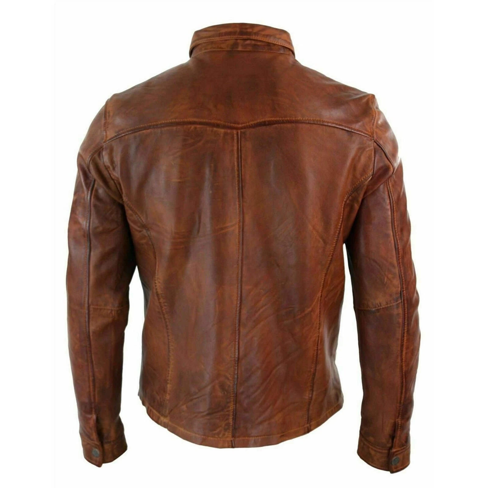 Men's Tan Timber Washed Slim Fit Shirt Jacket Retro Smart Casual Real Leather - Image 3