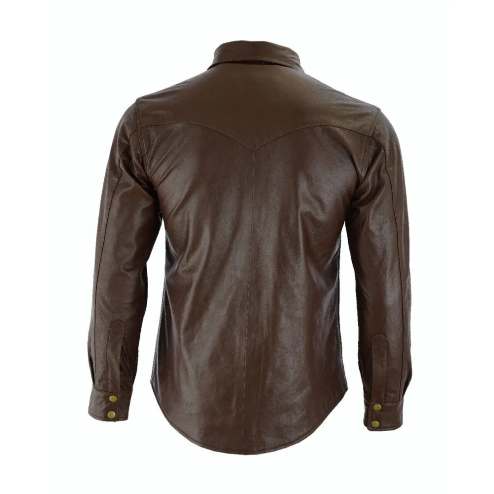 Brown Light Weight Super Soft Pure Lambskin Men’s Leather Shirts Full Sleeve