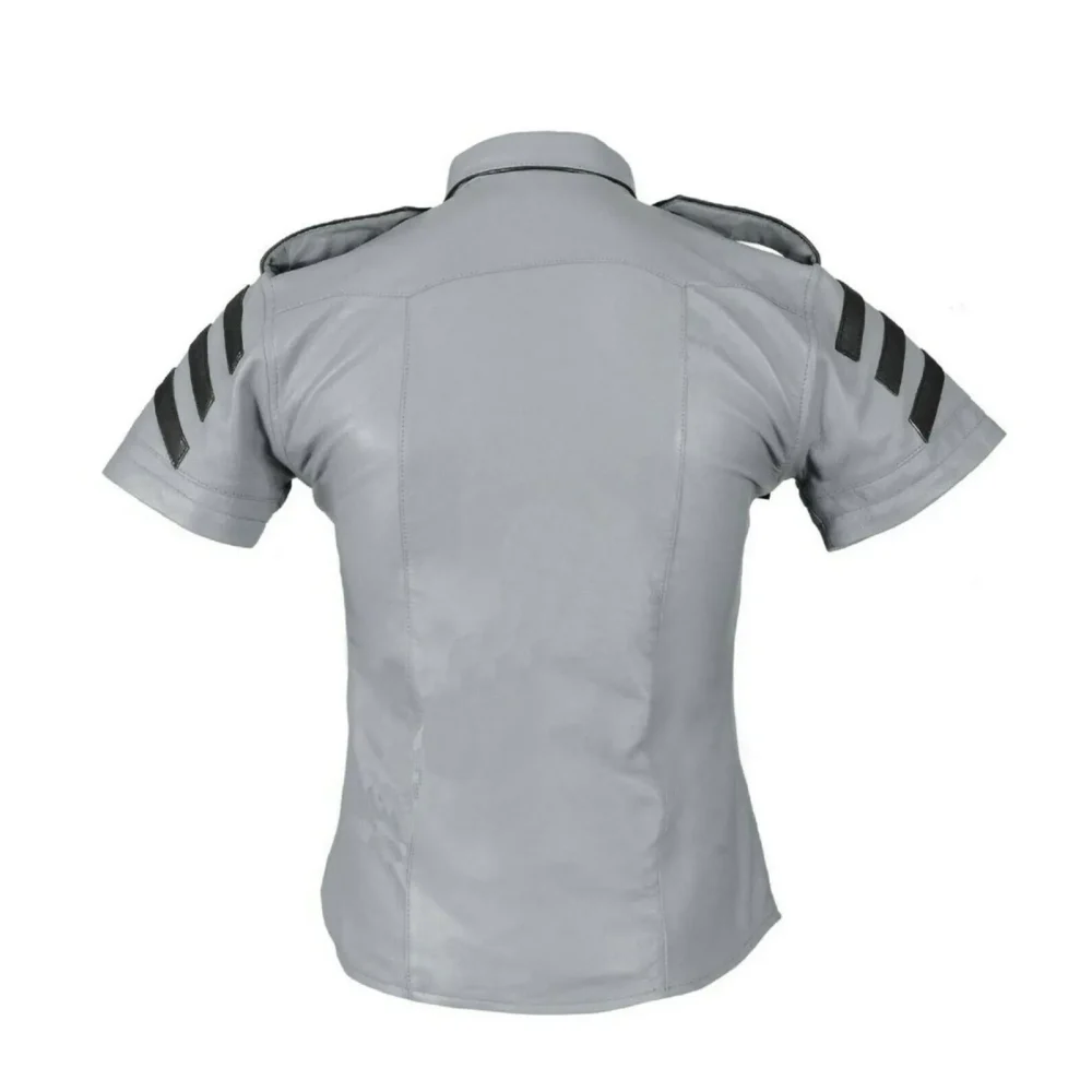 Men Real Lambskin Soft Gray Leather Shirt genuine lambskin leather police style