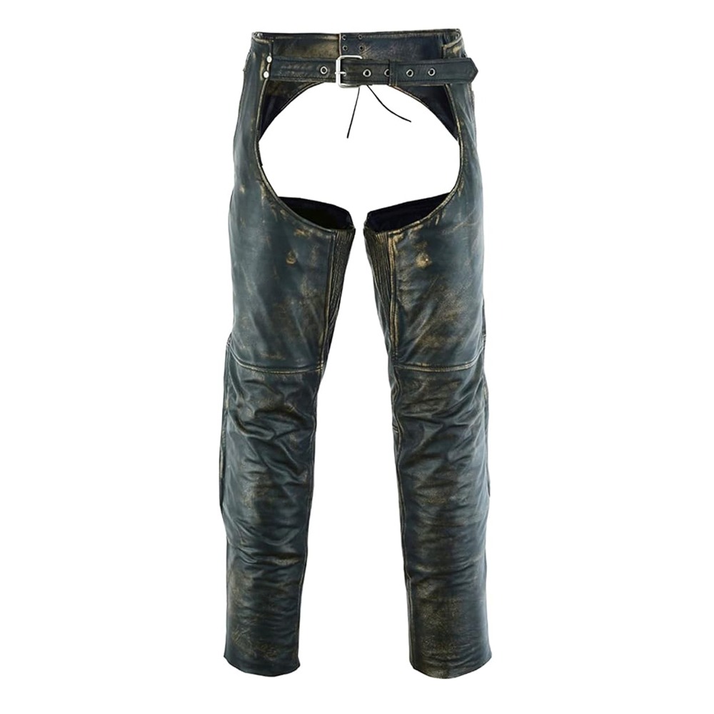 Dream Apparel Mens Distressed Brown Leather Motorcycle Riding Chaps