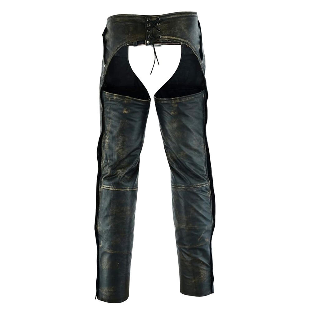 Dream Apparel Mens Distressed Brown Leather Motorcycle Riding Chaps