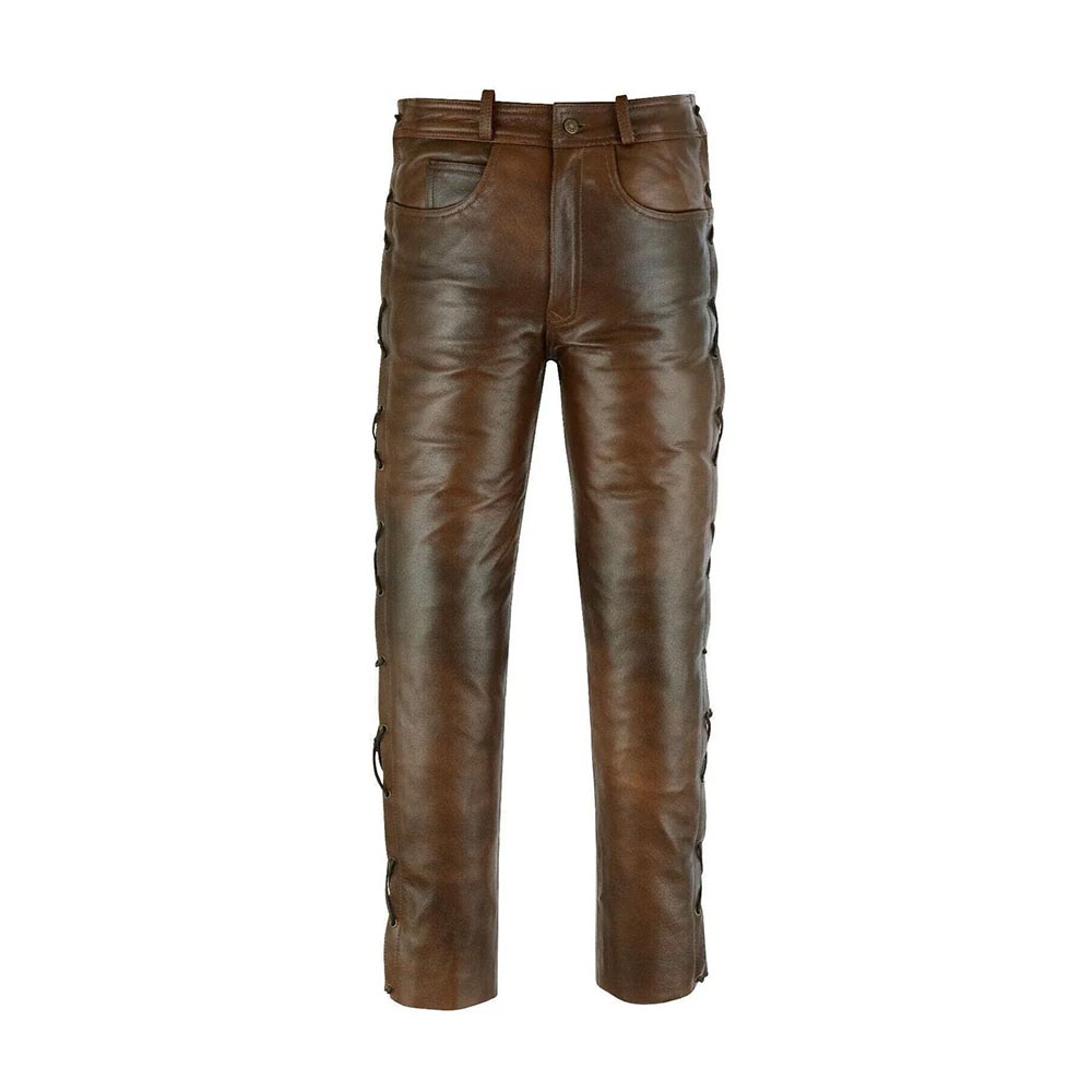 Mens Brown Jean Leather Pants