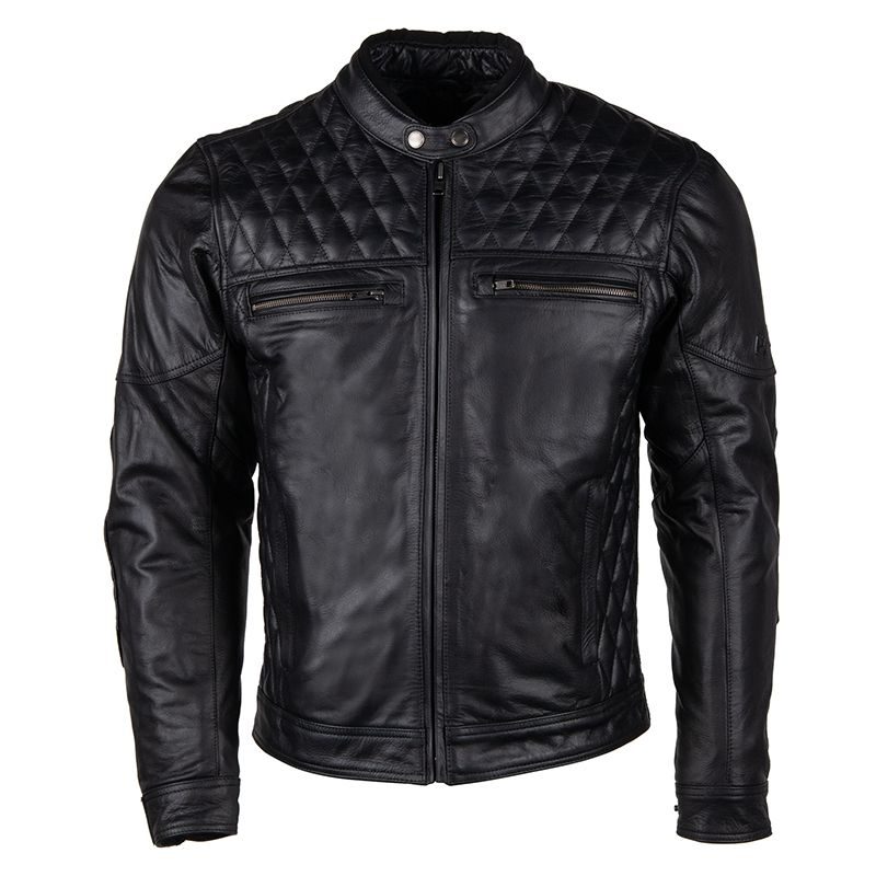 Men’s Black Leather Quilted Chest Motorbike Jacket