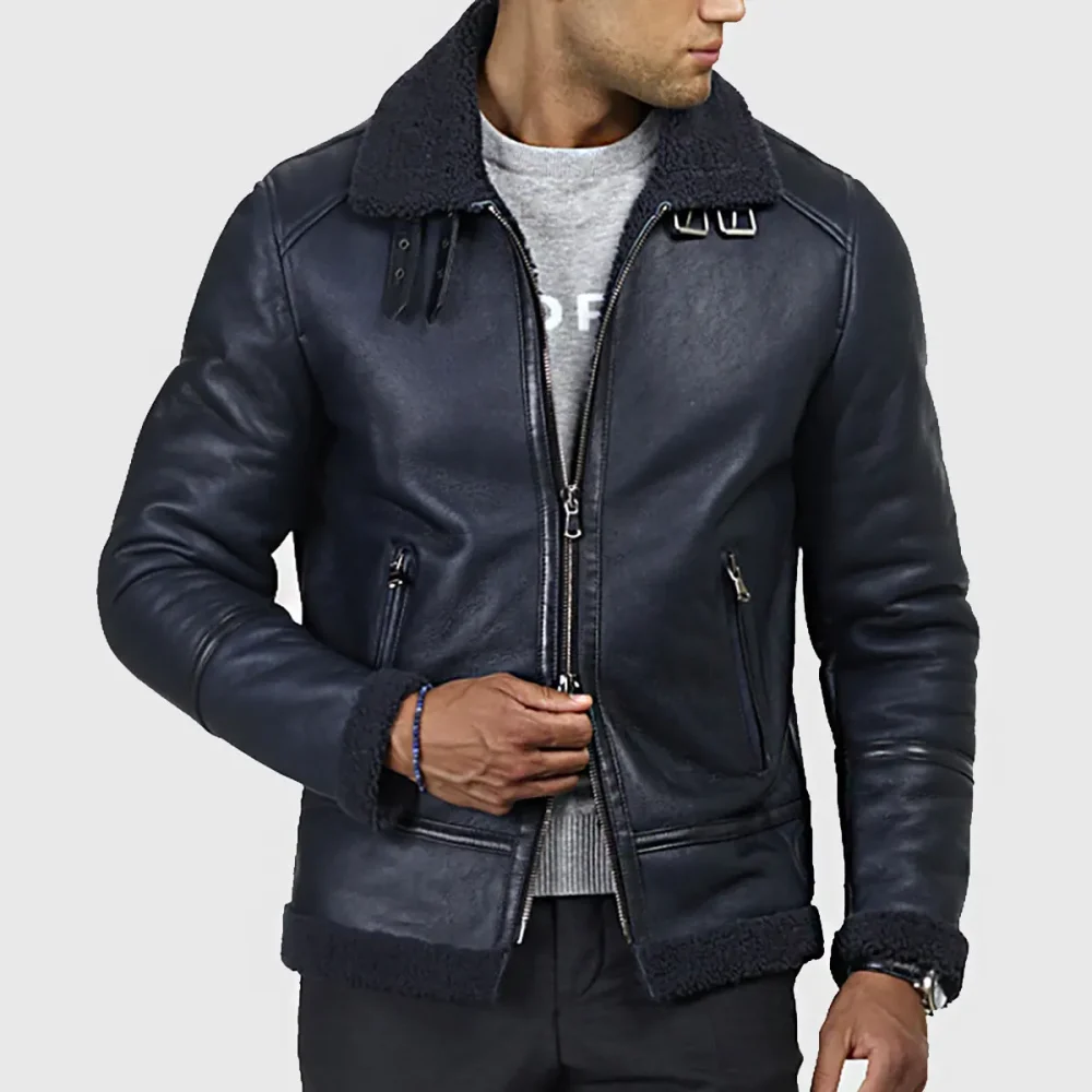 Dark Blue Shearling Bomber jacket