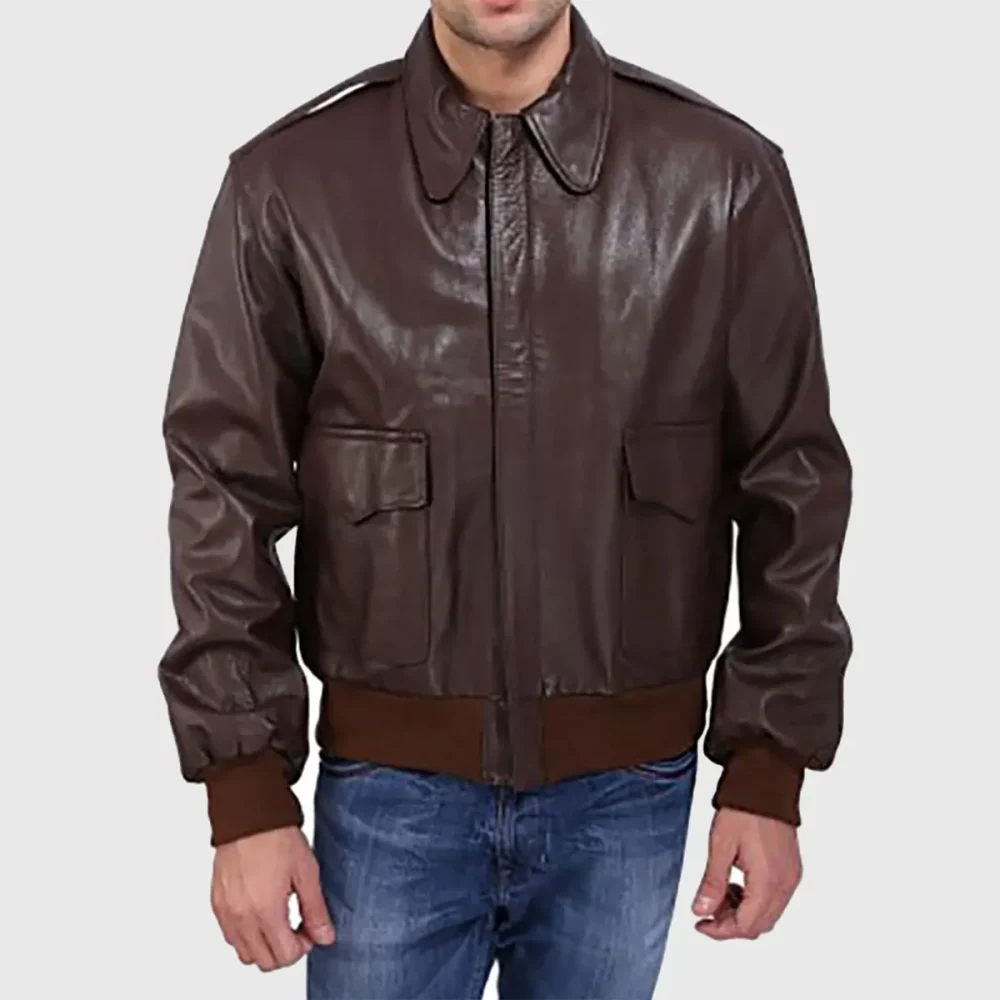 Men’s Classic Brown Leather A-2 Bomber Jacket