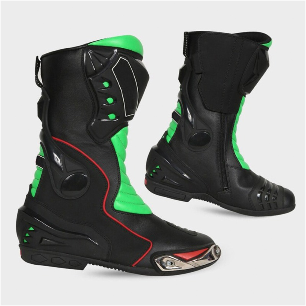Black and Neon Green High-Performance Motorcycle Racing Shoes