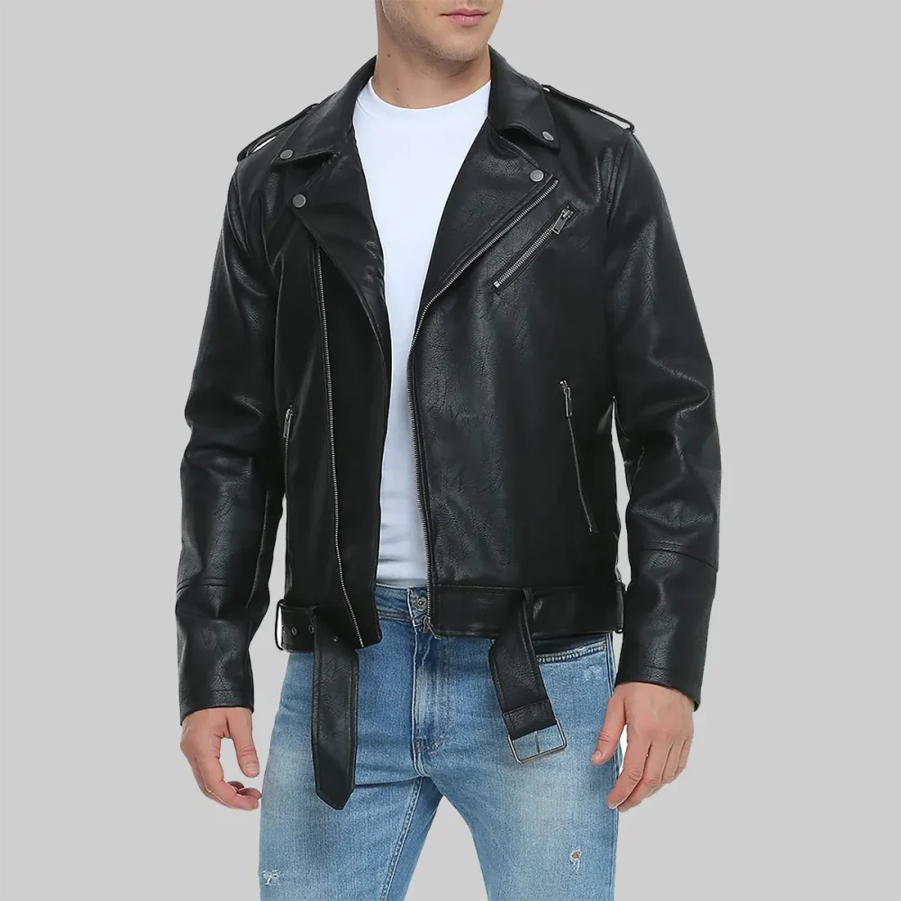Men’s Classic Black Motorcycle Biker Leather Jacket