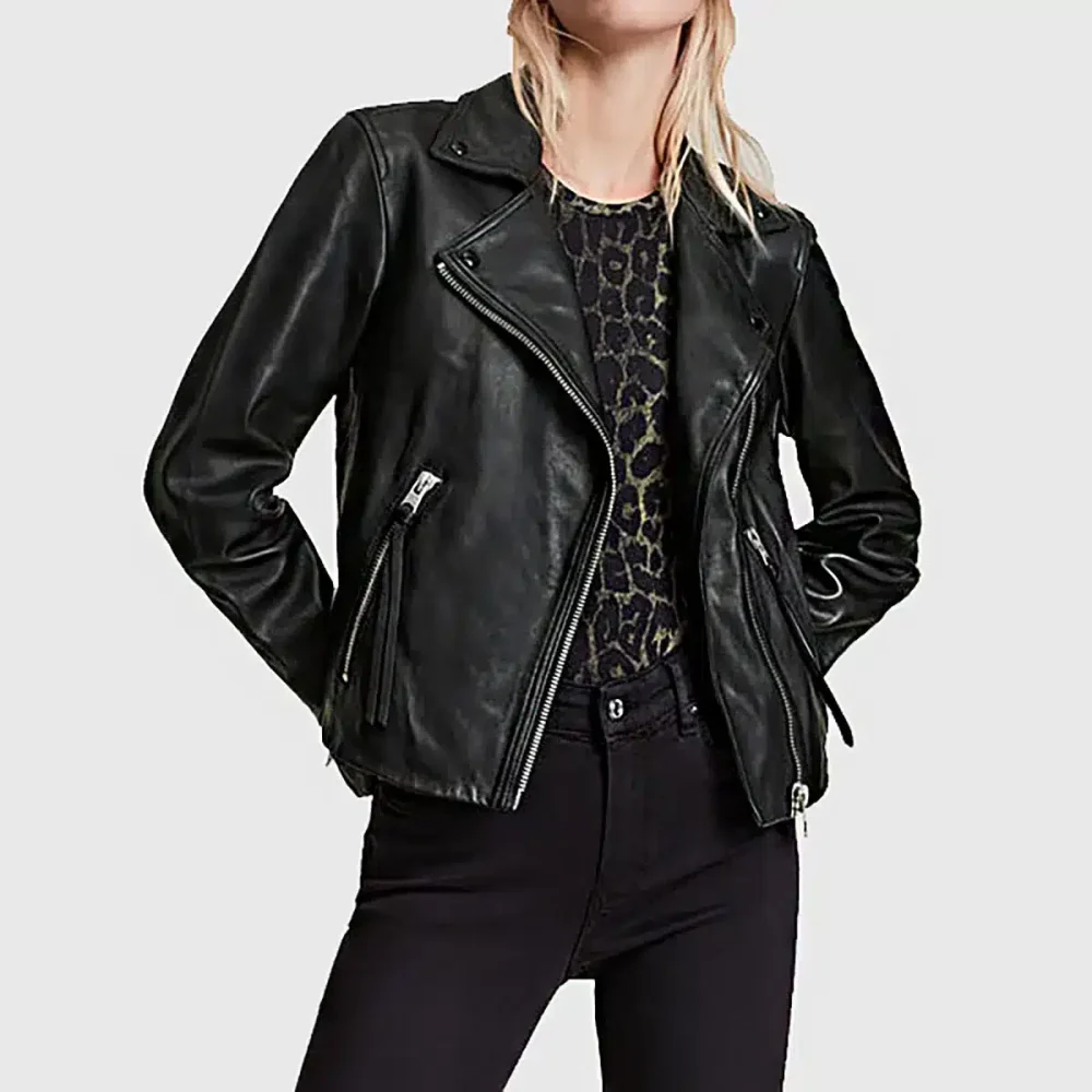 Women’s Classic Black Leather Biker Jacket