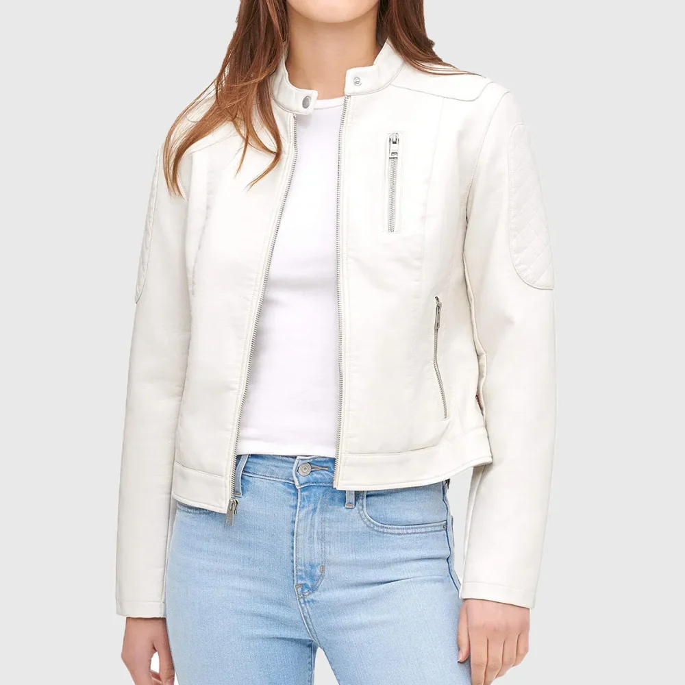 Ladies’ Clean White Biker Jacket