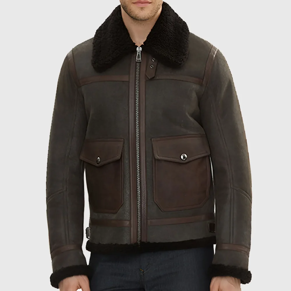 Men’s Distressed Brown B3 Shearling Bomber Jacket
