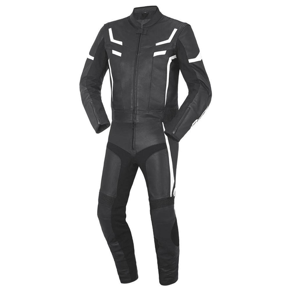 Full-Grain Leather Motorcycle Suit with High-Visibility Stripes
