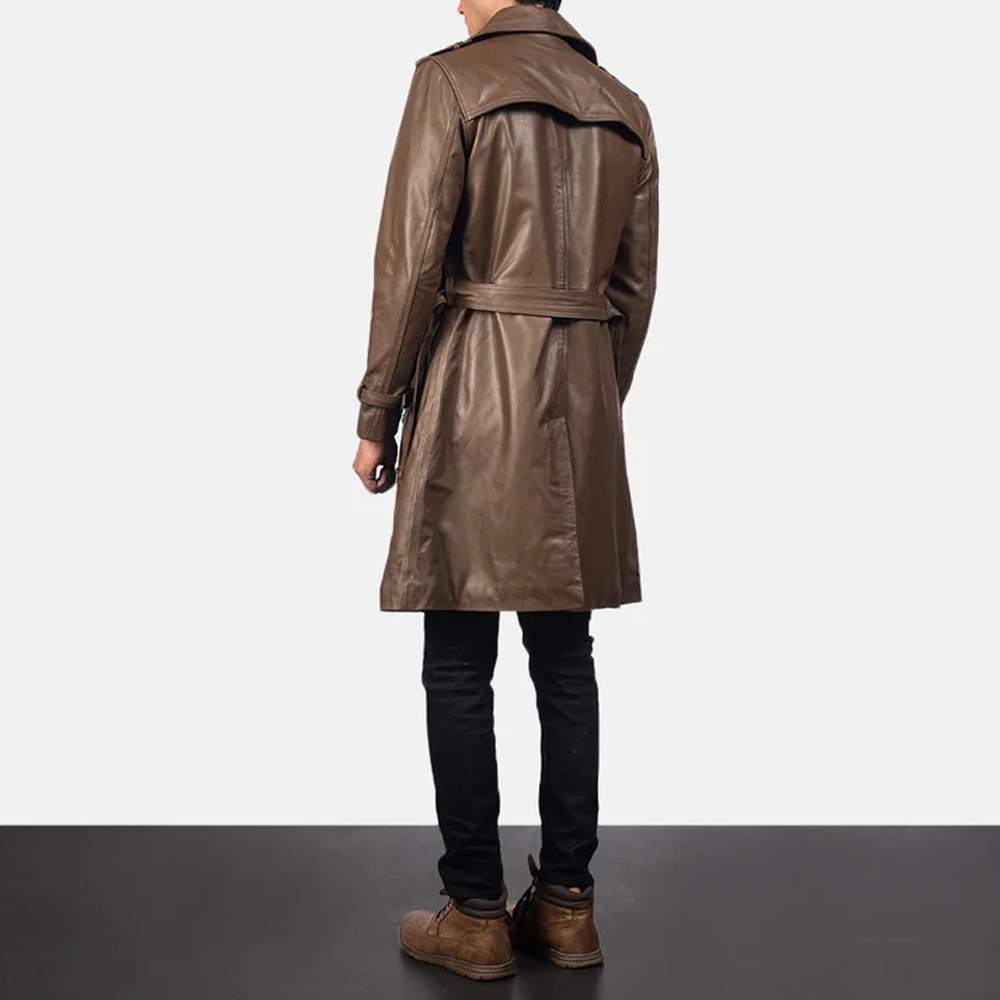 Men’s Classic Brown/Taupe Leather Trench Coat