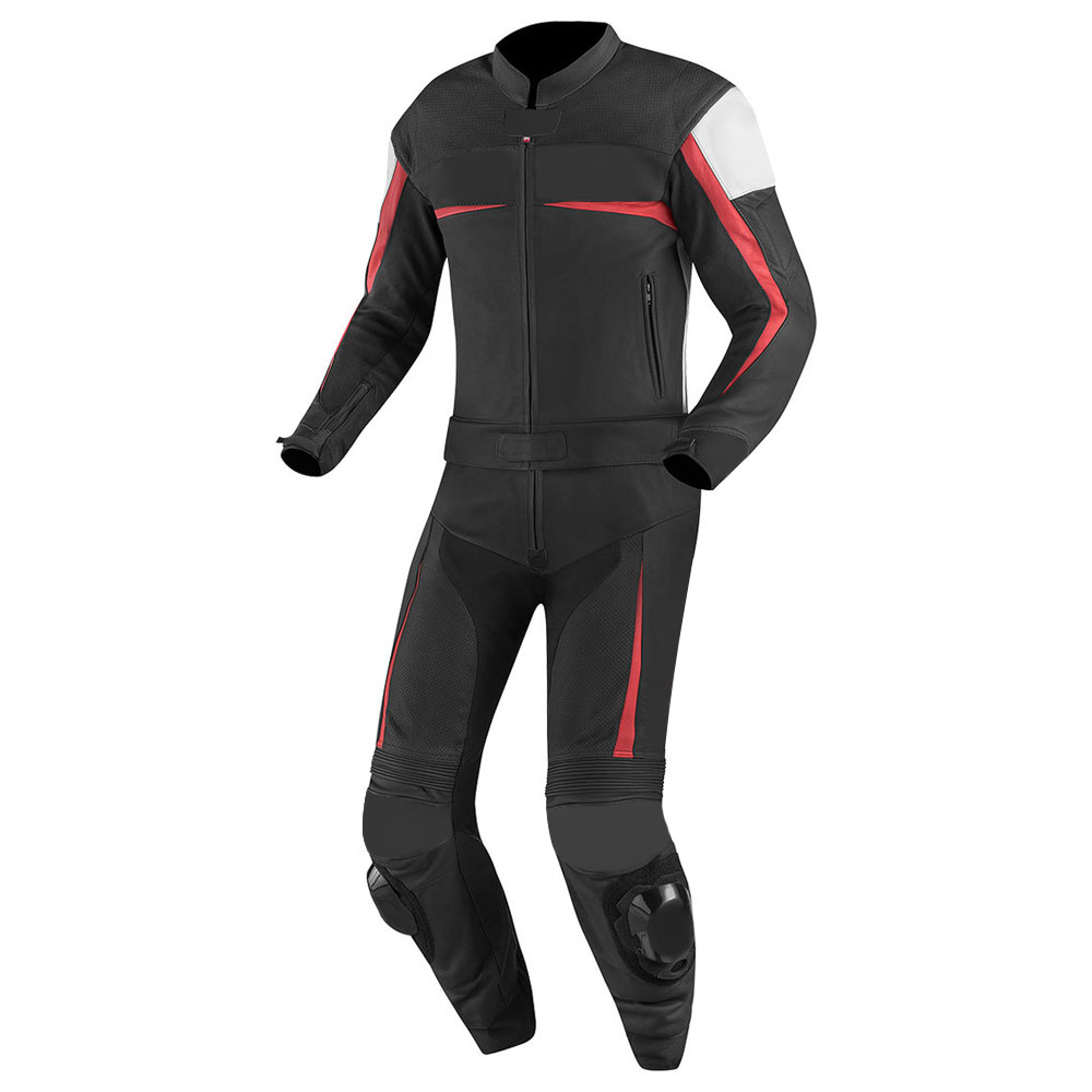 Black and Red Two-Piece Motorcycle Leather Suit