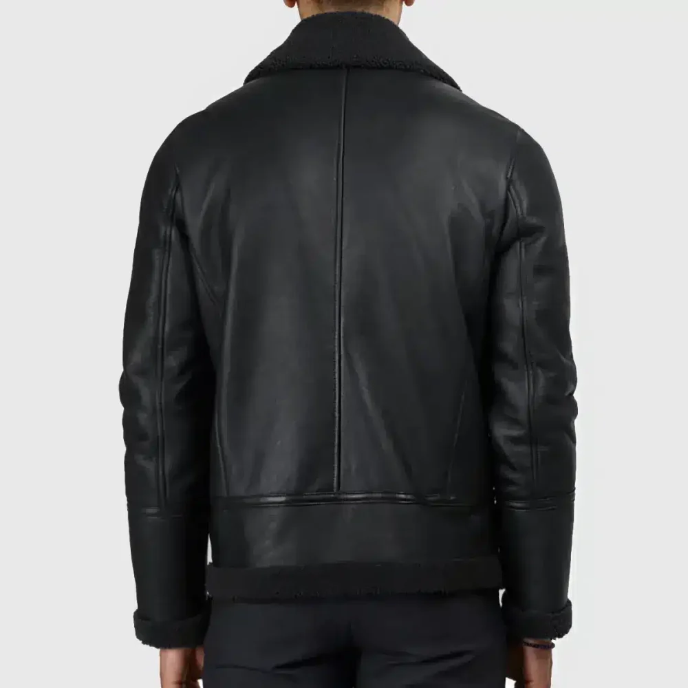 Classic Black Faux Leather Bomber Jacket with Fur Collar