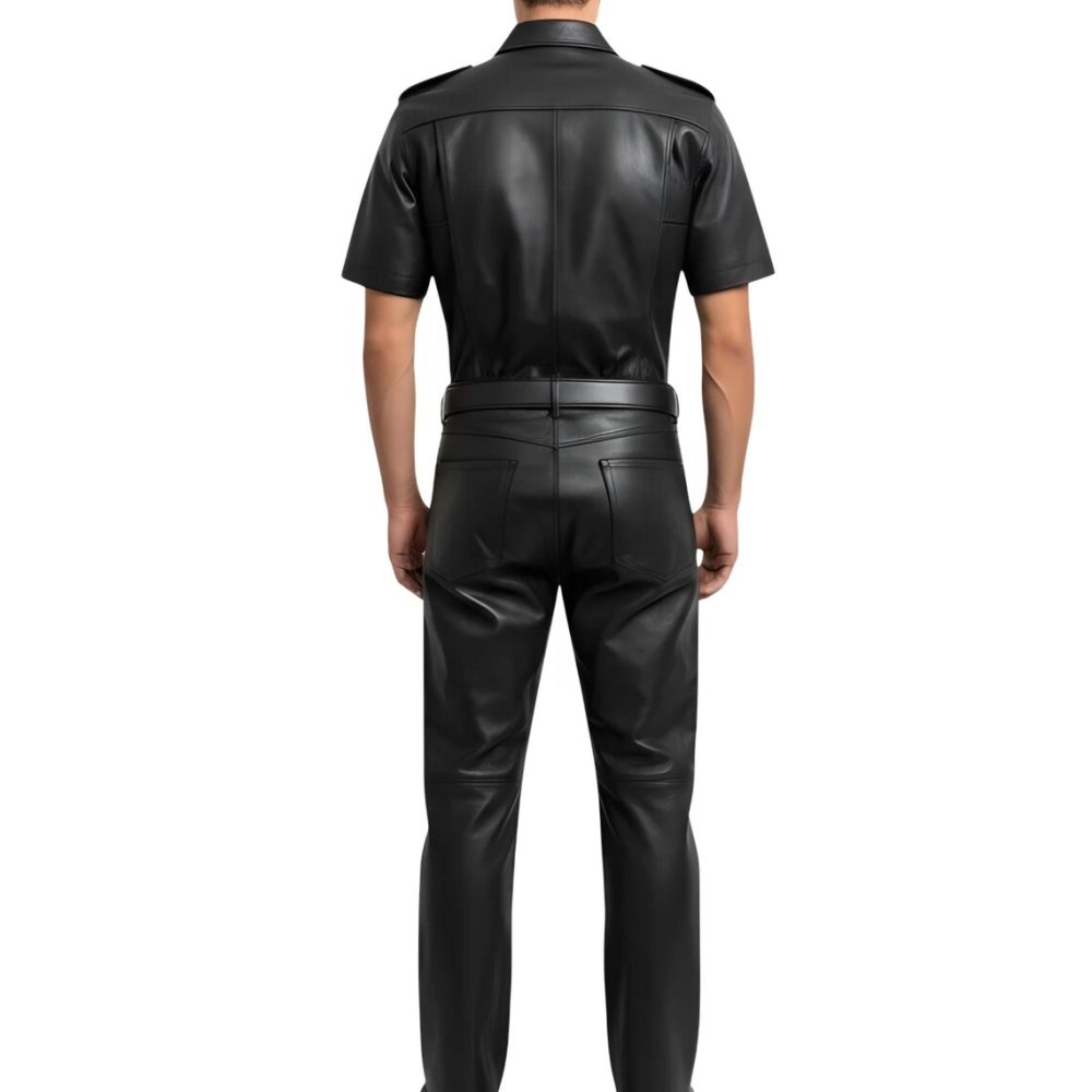 Midnight Authority Full Leather Outfit Short Sleeve Command Shirt & Tailored Leather Pants