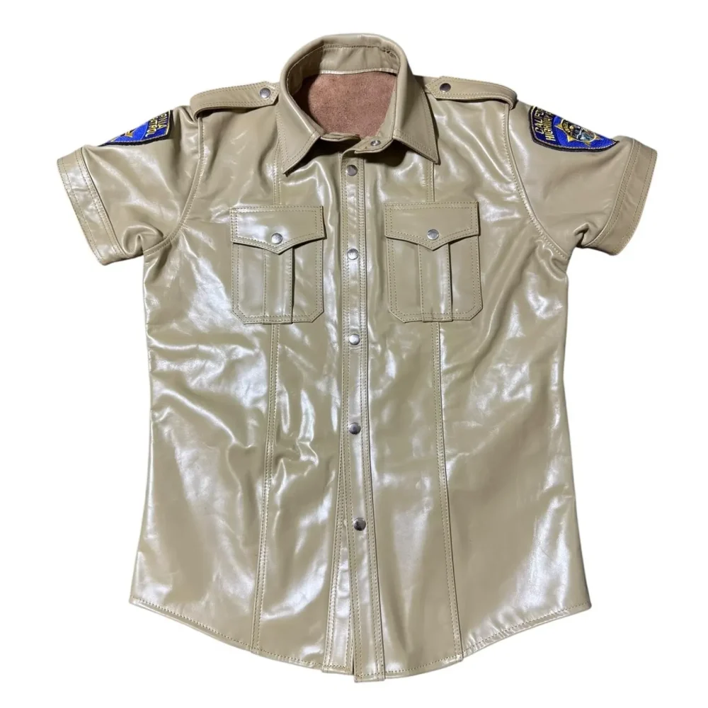 Sahara Command Leather Uniform Set Tan Short Sleeve Shirt & Matching Stripe Pants