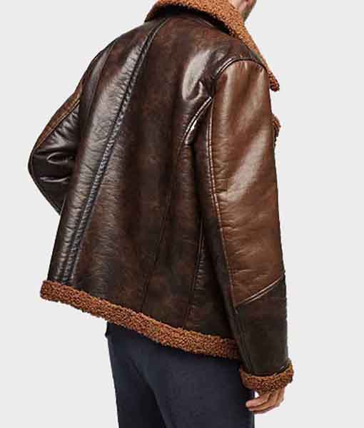 Men’s Brown Biker Style Shearling Lined Jacket