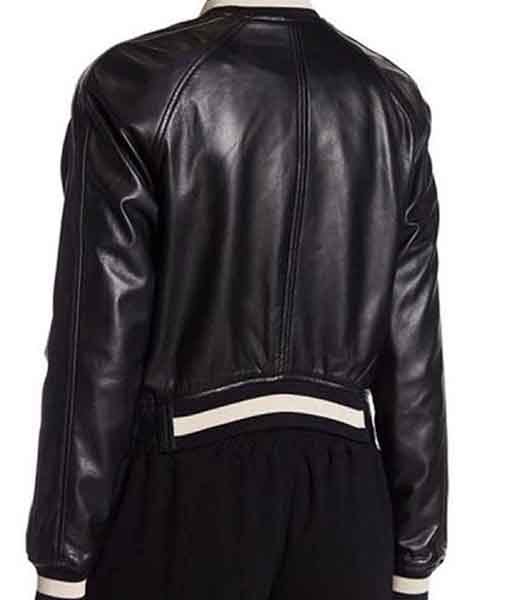 Women’s Black Leather Varsity Bomber Jacket