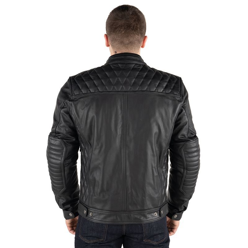 Men’s Black Leather Quilted Chest Motorbike Jacket