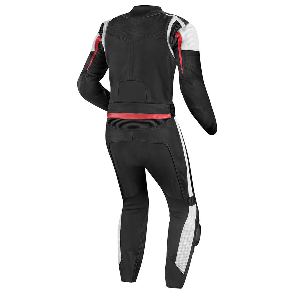 Black and Red Two-Piece Motorcycle Leather Suit