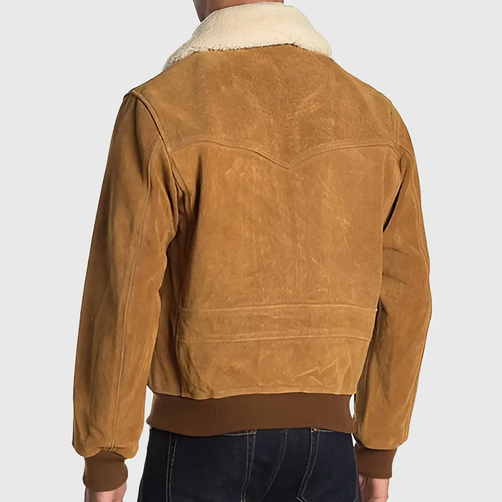 Western Yoke Suede Bomber Jacket with Fur Collar