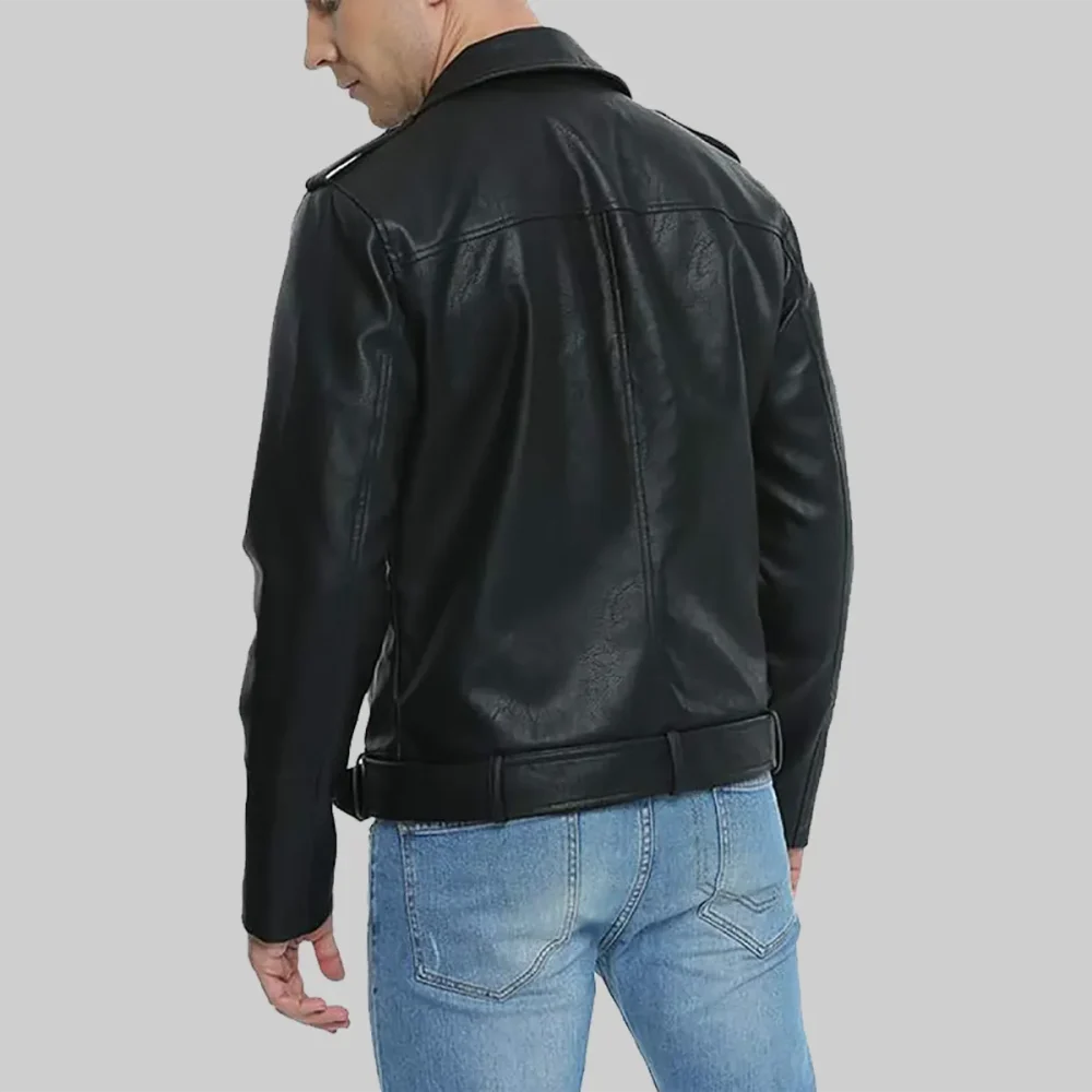 Men’s Classic Black Motorcycle Biker Leather Jacket