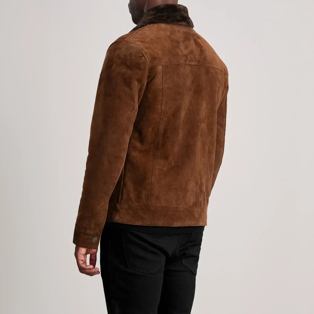 Dallis Brown Suede Shearling Trucker Jacket