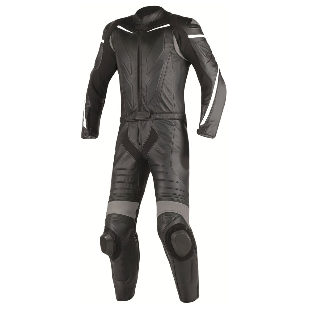 Premium Black Motorcycle Jumpsuit with Grey Accents