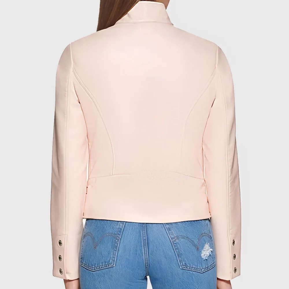 Pink Biker Jacket with Stand Collar