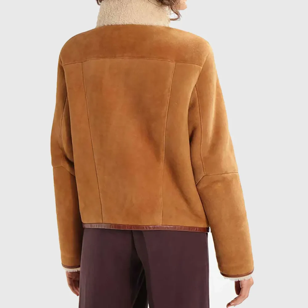 Contrast Panel Shearling Bomber Jacket
