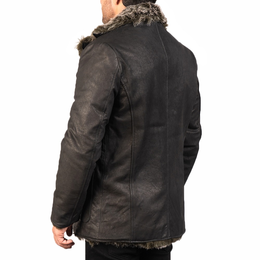 Men’s Winter Black Suede Look Car Coat with Fur Lining