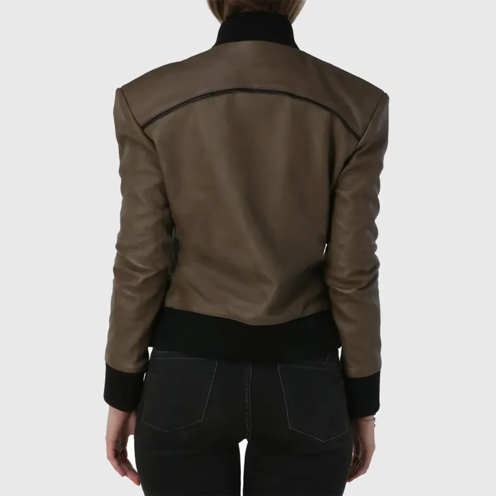 Ladies’ Leather Bomber Jacket with Zipper Chest Pocket