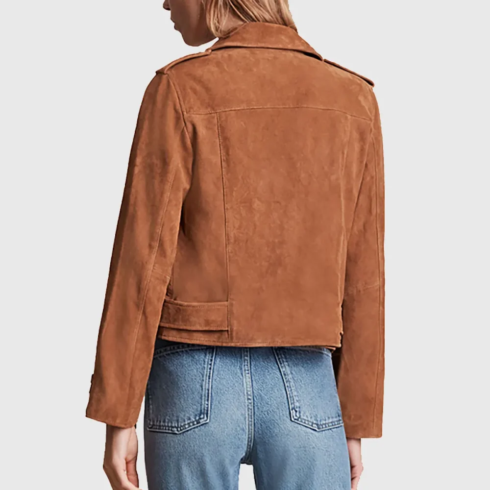 Women’s Tan Suede Cropped Biker Jacket