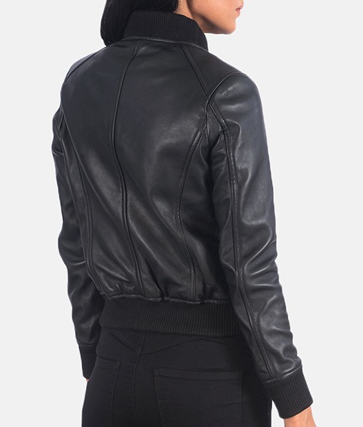 Women’s Classic Black Leather Bomber Jacket