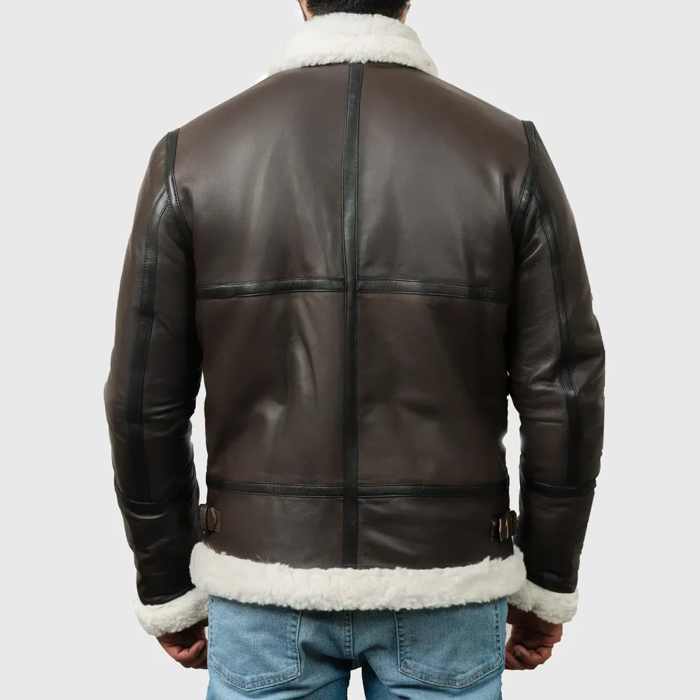 Men’s Dark Brown B6 Shearling Leather Jacket with Stand Collar