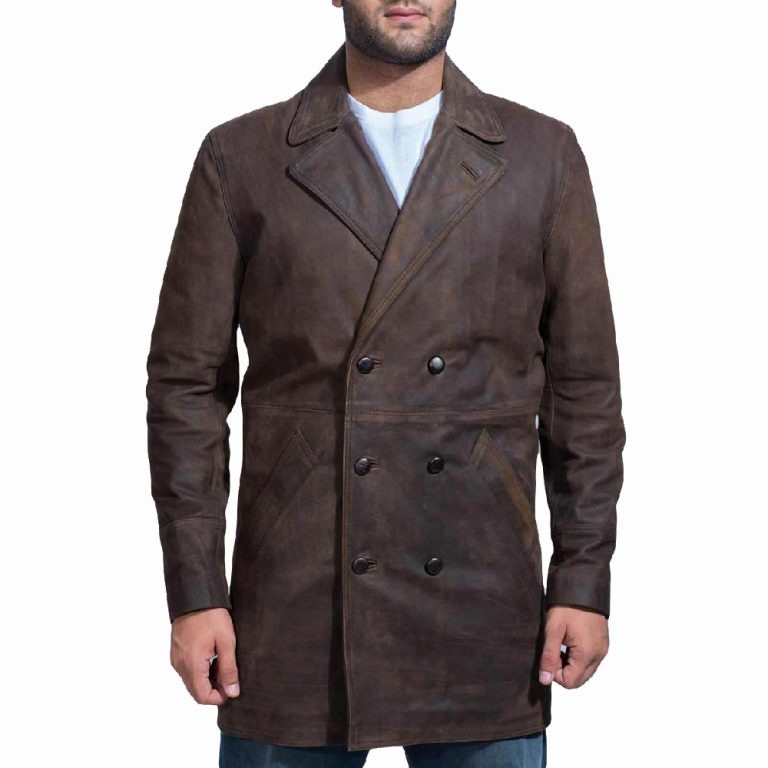 Vintage Style Brown Leather Overcoat