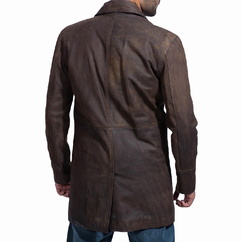 Vintage Style Brown Leather Overcoat