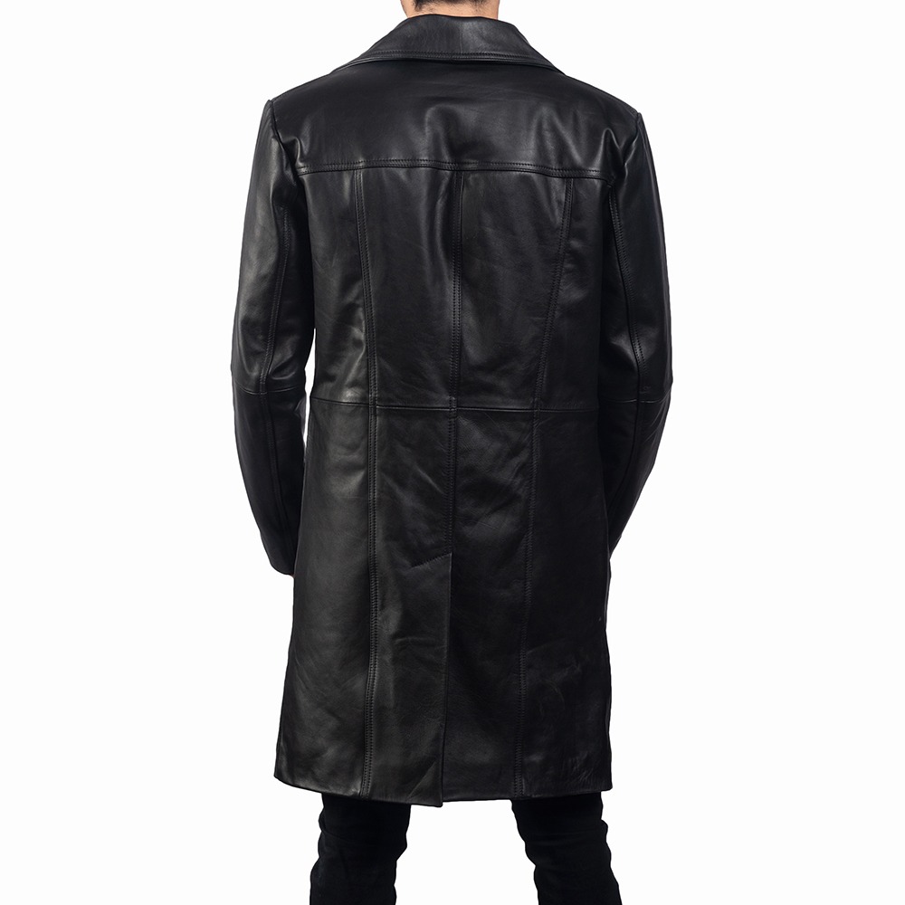 Long Black Leather Car Coat