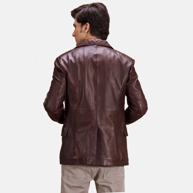 Two-Button Leather Blazer with Quilted V-Panel